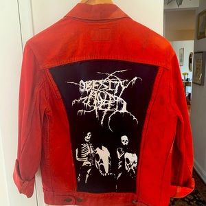 Obesity & Speed Red Denim Jacket with backpatch